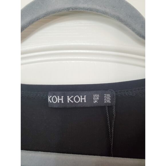 Koh Koh Black V-Neck Front Knot Slimming Side Slit Maxi Dress NWT, Plus Size 2XL - Picture 2 of 13